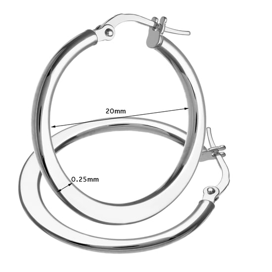9ct White Gold Classic Flat Creole Earrings of 20mm Diameter - Image 2