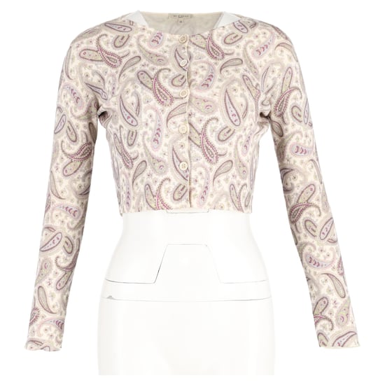 Etro Cropped Paisley Cardigan in Beige Wool - Image 4