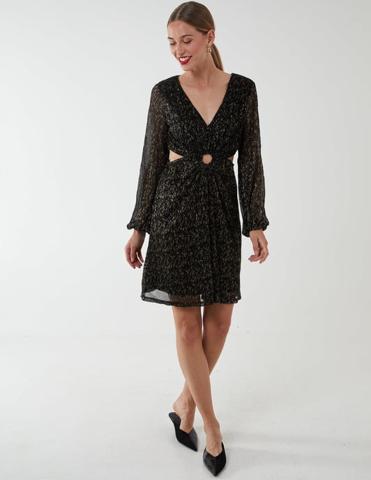 V-Neck Long Sleeve Lurex Dress