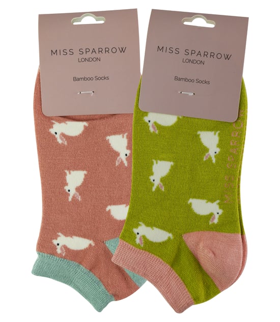 2 Pair Multipack Ladies Bamboo Trainer Socks | Miss Sparrow | Breathable Novelty Animal Patterns Socks - Rabbits - Image 2