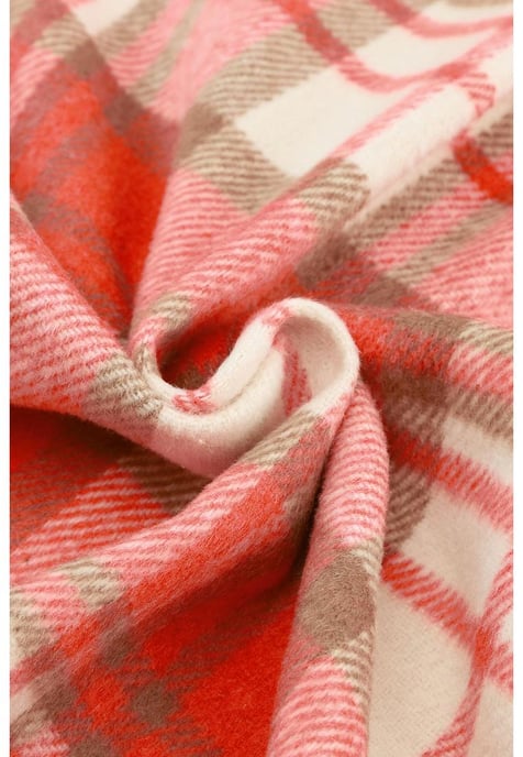 Women's Sherpa Sleeve Plaid Print Shacket in Red - Image 5