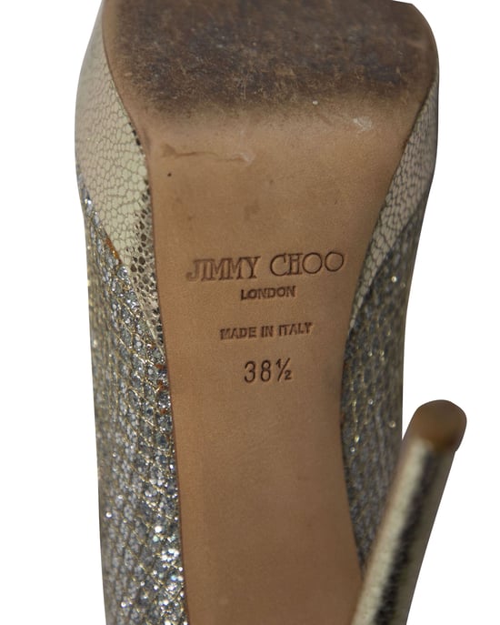 Jimmy Choo Dahlia Platform Peep Toe Pumps in Silver Glitter - Image 6