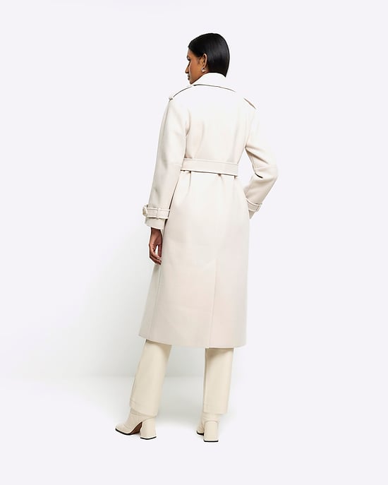 River Island Womens Trench Coat Cream Belted Longline