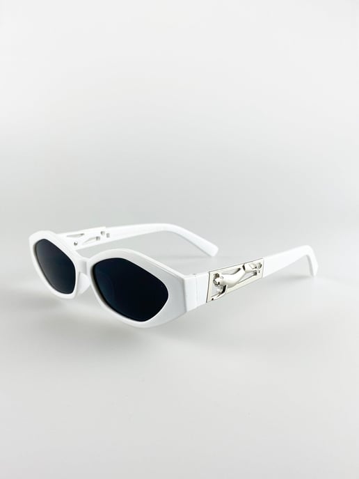 Cateye Sunglasses In White With Panther Badge