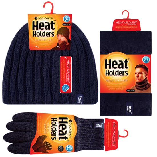 Mens Hat, Neck Warmer & Gloves Set | Heat Holders | Winter Knitted Warm Accessories Set - Navy - Image 2