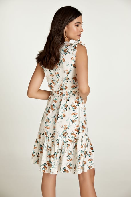 Ecru Floral Wrap Dress