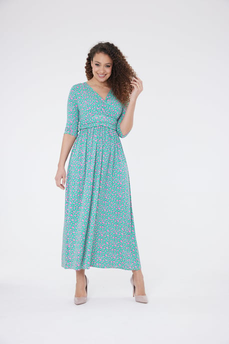 Sonia Ditsy Floral Dress - Green/Pink