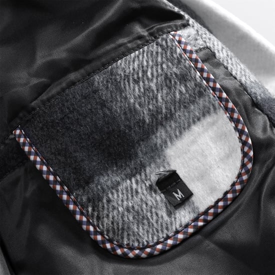 Lång slim fit rutig vinterjacka med sjalkrage för män Vit - Image 6