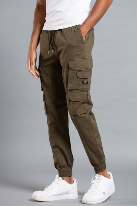 Khaki Belted Cotton Cargo Trousers