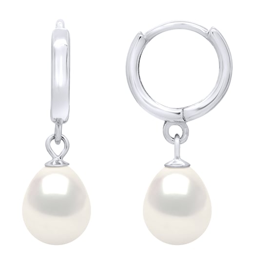 Hanging Earrings Real Cultured Freshwater Pearls Pear 8-9 mm