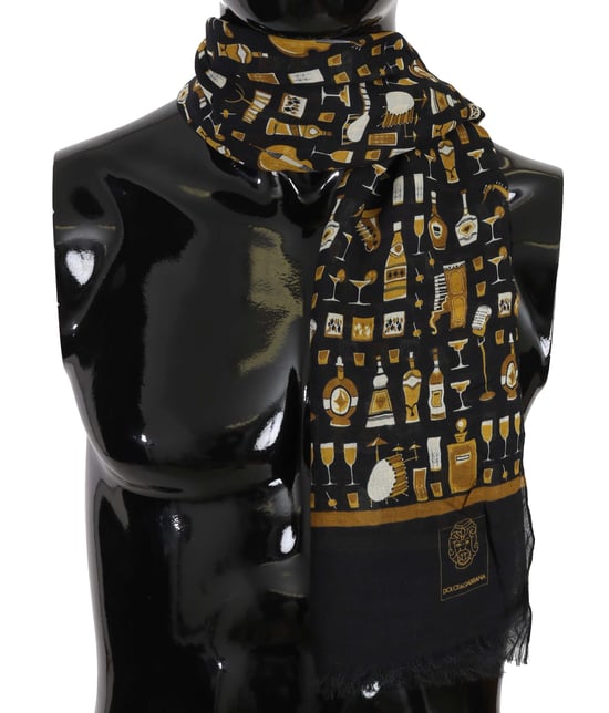 Dolce & Gabbana Blue Modal Cashmere Cocktail Print Mens Scarf - Image 2