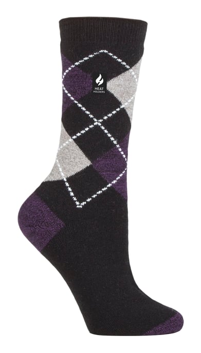 Heat Holders - Ultra Lite Thermal Brushed Inner Yarn Design-strumpor för damer - Svart/lila (Valletta) - Image 1