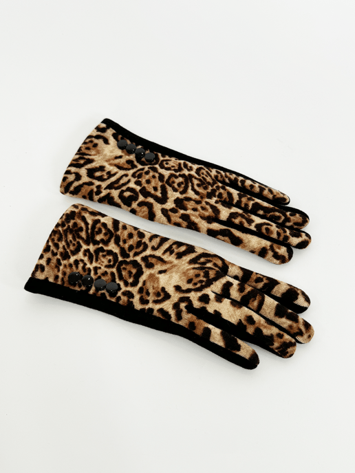 Leopard Plush Print Bucket Hat & Gloves Set