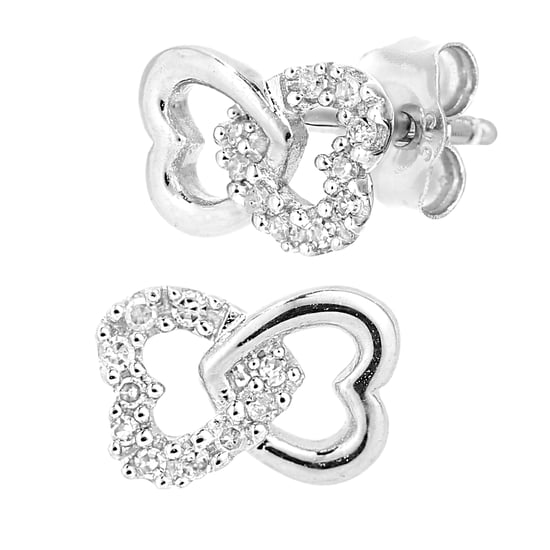 9ct White Gold Diamond Linked Hearts Stud Earrings