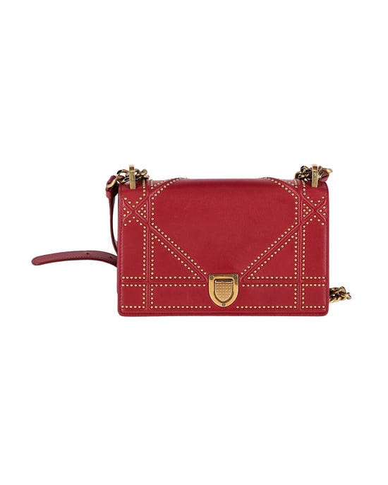 Dior Diorama Studded Shoulder Bag in Red Leather