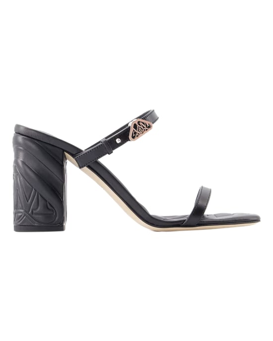 Seal Heeled Sandals - Alexander McQueen - Leather - Black/Argenté - Image 1