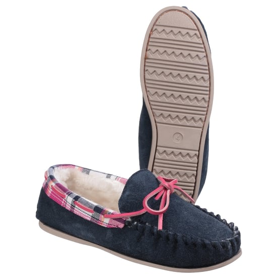 Cotswold Womens/Ladies Kilkenny Classic Fur Lined Moccasin Slippers (Navy)