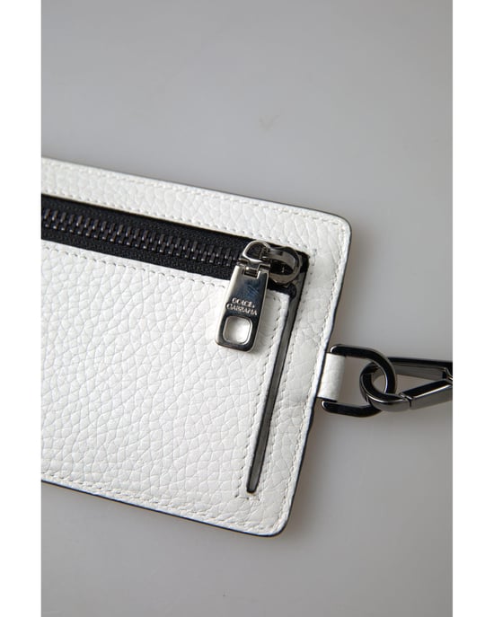 Logo-Embossed Leather Card Holder with Lanyard