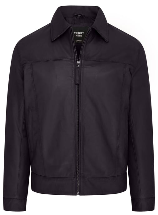 Mens Black Retro Classic Leather Harrington Biker Jacket - Drammen