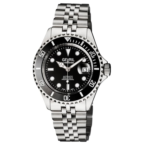 Gevril Men's Wall Street BLK Dial BLK Ceramic Bezel Stainless Steel Bracelet