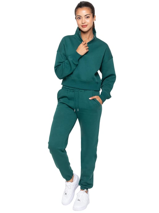 Enzo | Womens Half Zip Sweatshirt - Forest Green - Image 4