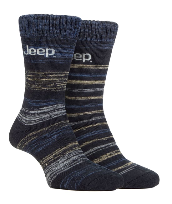 Värmestickade vinterstrumpor för herrar | Jeep | Tjock ribbad design Varma stickade stövelsockor | Tjocka prestandasockor - Blå / Marin - Image 1