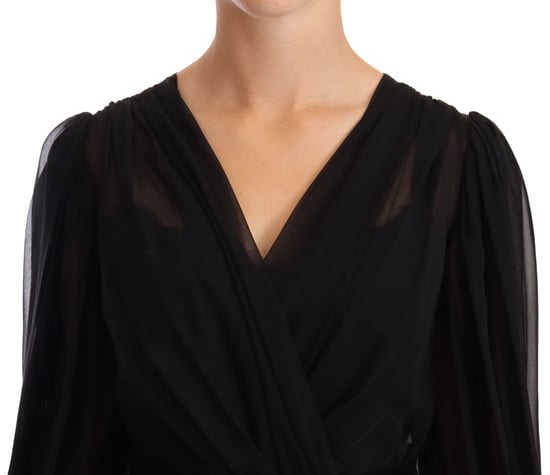 Dolce & Gabbana Damers Svart Nät Plisserad Mini Silke Stretch Klänning - Image 4