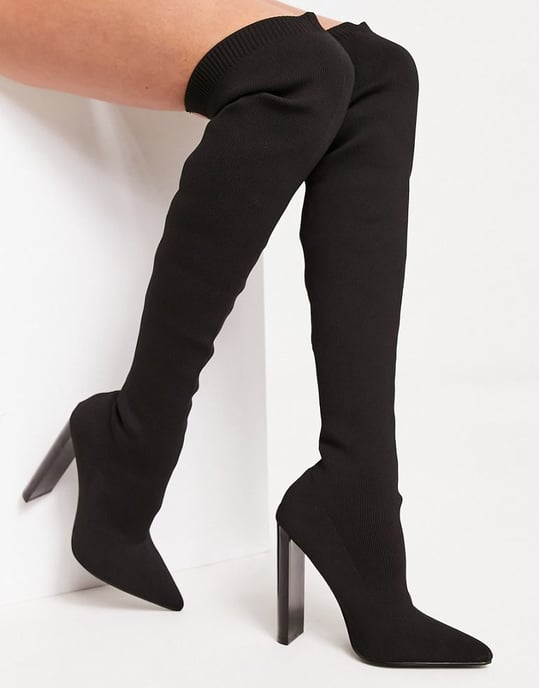 ASOS DESIGN Petite Kylee high-heeled knitted over the knee boots in black