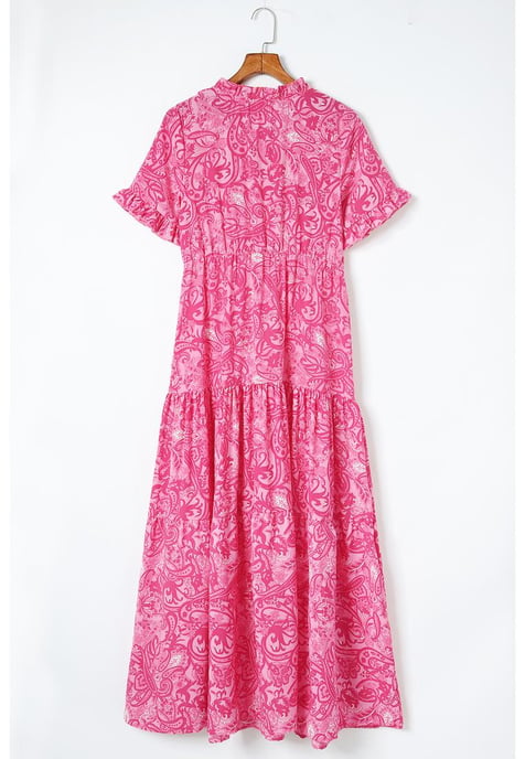 Dam Boho Paisley Print Ruffle Tiered Maxiklänning i Rosa - Image 6
