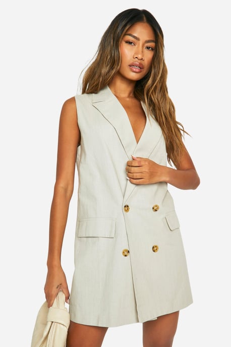Sleeveless Linen Look Blazer Dress - Image 1