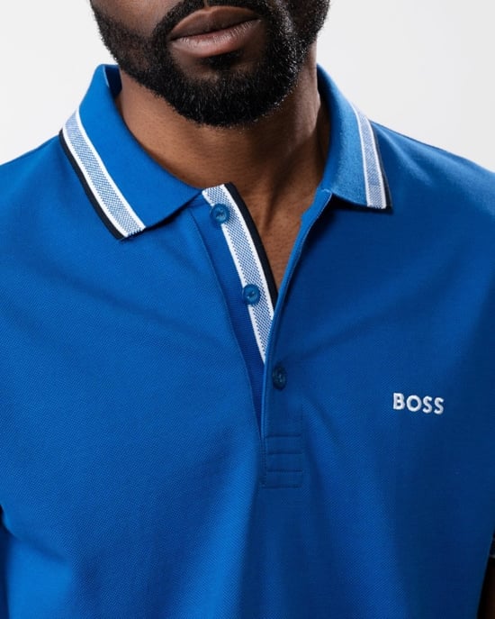 BOSS Blue Paddy Contrast Mens Polo NOS - Image 2
