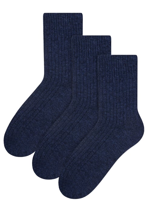 3 Pairs Womens Wool Dress Socks | Steven | Ladies Breathable Cushioned Socks - Navy Blue - Image 1
