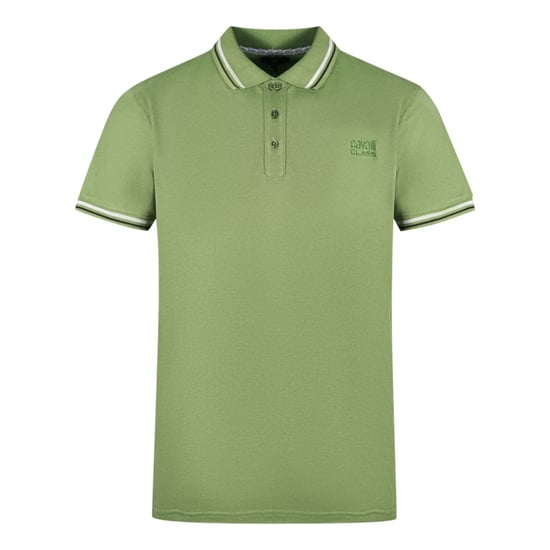 Cavalli Class Twinned Tipped Collar Green Polo Shirt - Image 1