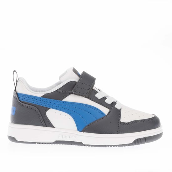Boy's Puma Juniors Rebound V6 Trainers in White blue grey - Image 1