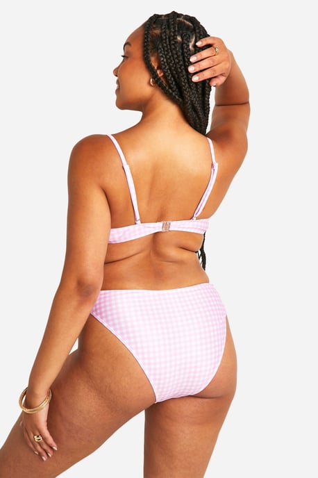Plus Gingham Print High Waist Bikini Brief