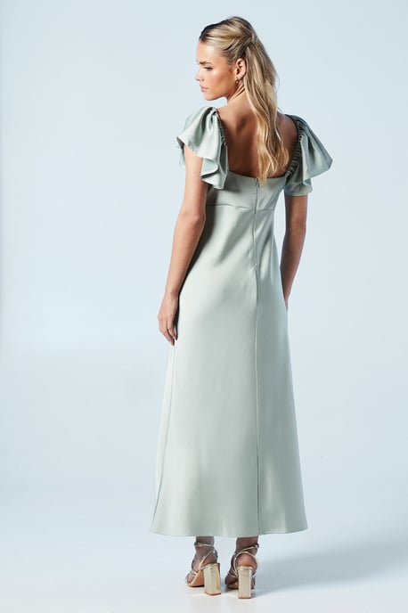 Petite Twist Front Angel Sleeve Midi Bridesmaids Dress
