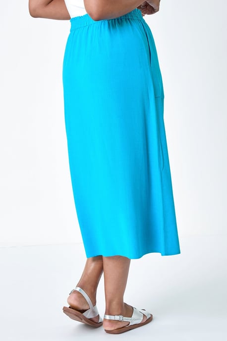 Petite Linen Blend Button A Line Midi Skirt
