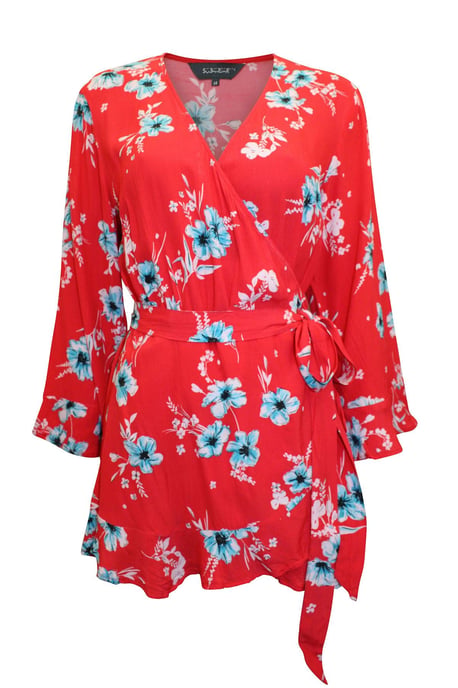 Red Floral Wrap Blouse