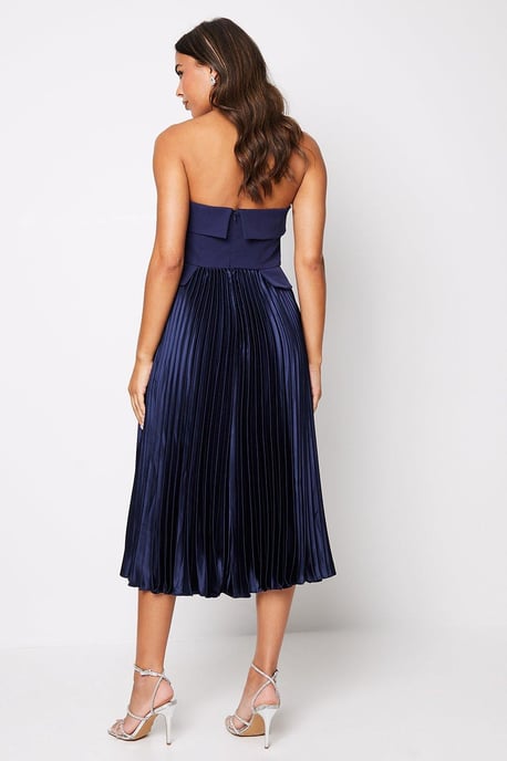 Button Front Bandeau Pleat Skirt Midi Dress - Image 3