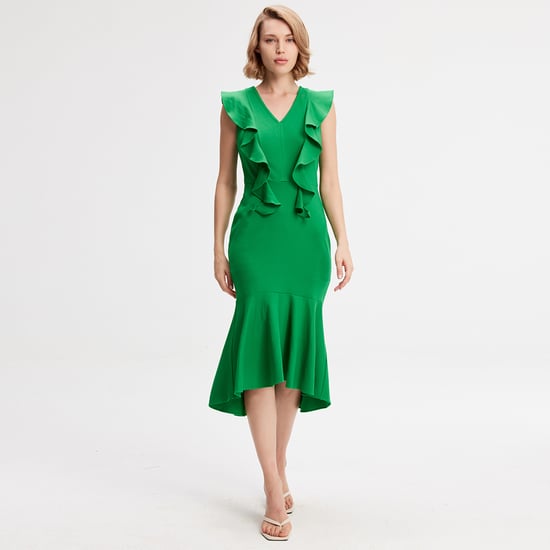 Jersey dress with wide ruffles