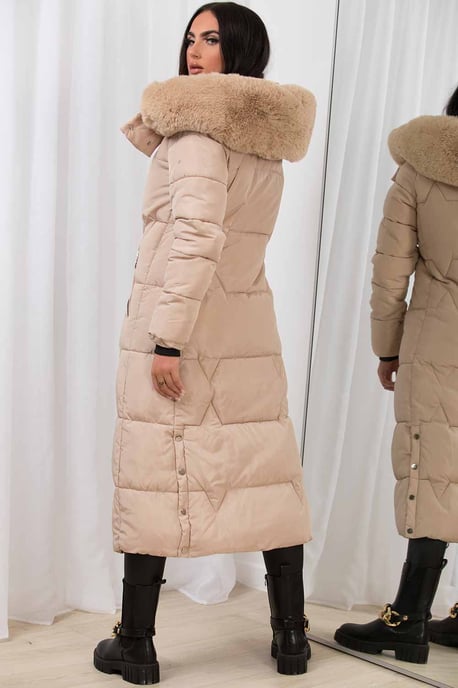 Jess Women’s Long Puffer Coat with Faux Fur Hood & Zip Pockets