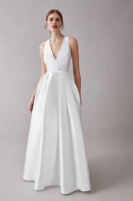 Plunge Neck Bow Waist Maxi Dress With Pockets
