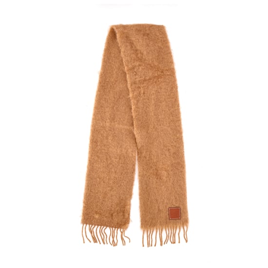 Loewe Logoplaggad Franjad Halsduk i Brun Mohair - Image 6