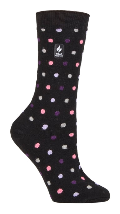 Heat Holders - Ladies Ultra Lite Thermal Brushed Inner Yarn Design Socks - Black/ Purple (Nicosia) - Image 1