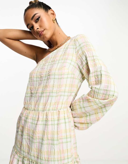 ASOS DESIGN one shoulder midi dress in summer check