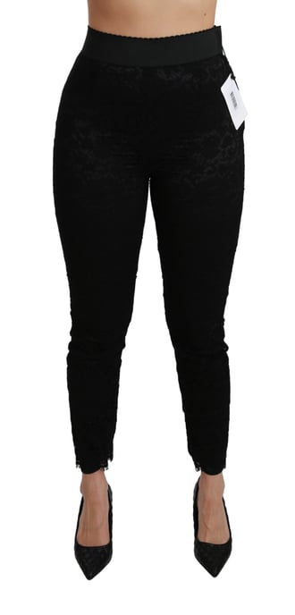 Dolce & Gabbana Women's Black Lace Skinny High Waist Cotton Pants