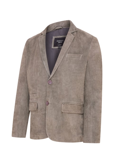 Mens Grey Slim Goat Suede Italian Blazer Jacket-Somero