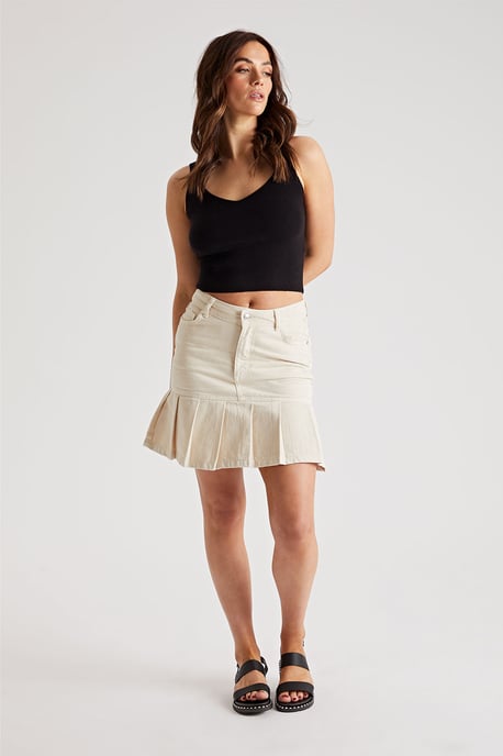 Stone Twill Pleat Skirt