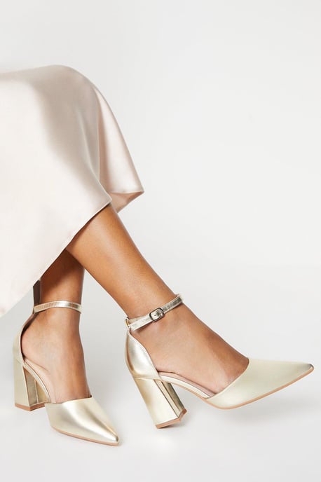 Blanche Ankle Strap Pointed High Block Heel Court Shoes - Image 1