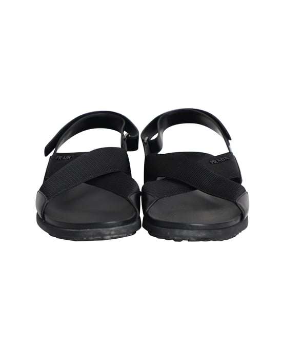 Prada Logo Band Kruis Sandalen in Zwart Leer - Image 2